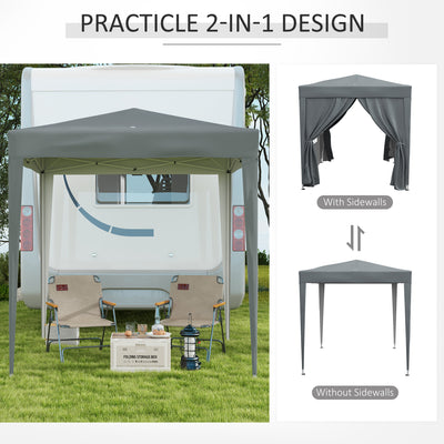 Outsunny Garden Pop Up Gazebo Marquee Party Tent Canopy with free Carrying Case, Removable 2 Walls, 2 Windows, 2m x 2m, Grey 