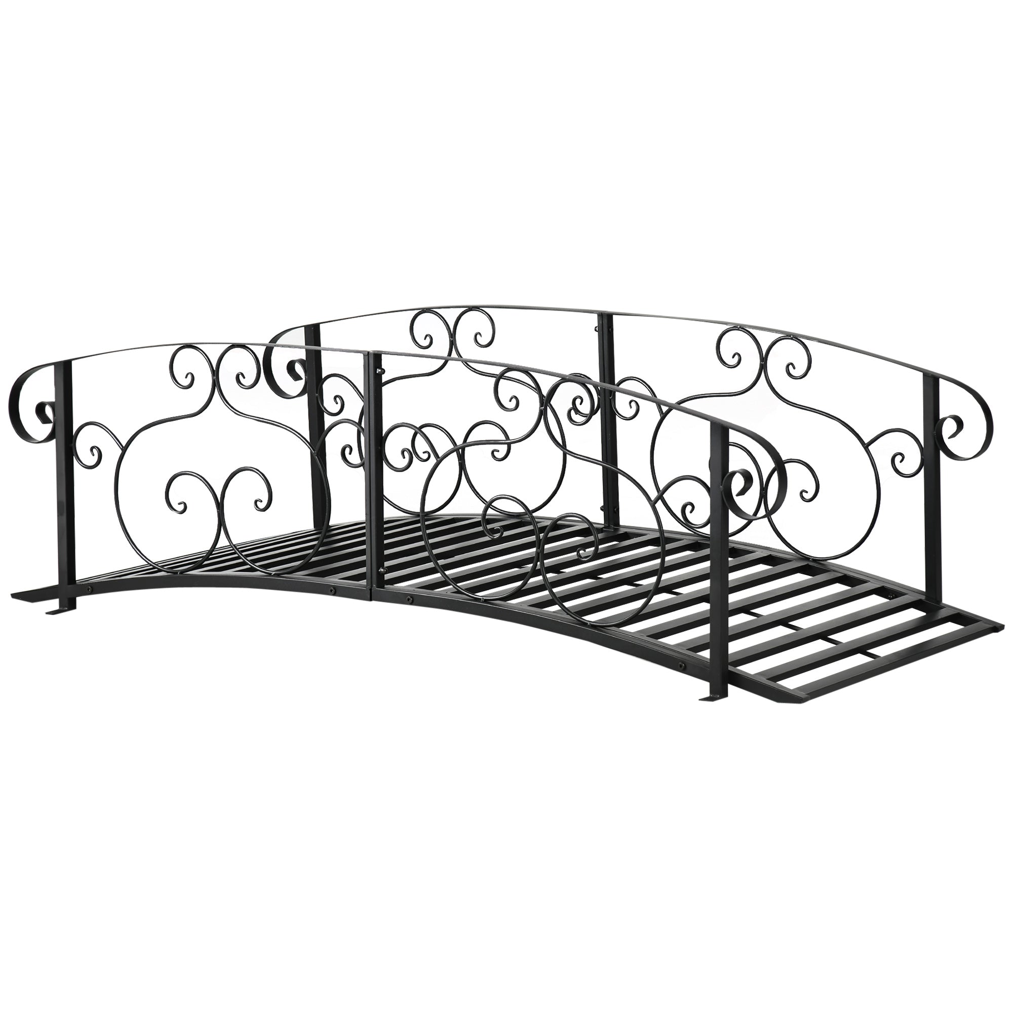 Outsunny 184cm Metal Arch Garden Garden Bridge, Safety Siderails, Arc Footbridge for Garden Creek, Stream, Pond, Black 
