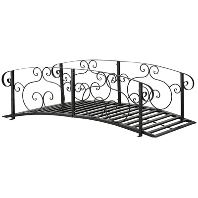 Outsunny 184cm Metal Arch Garden Garden Bridge, Safety Siderails, Arc Footbridge for Garden Creek, Stream, Pond, Black 