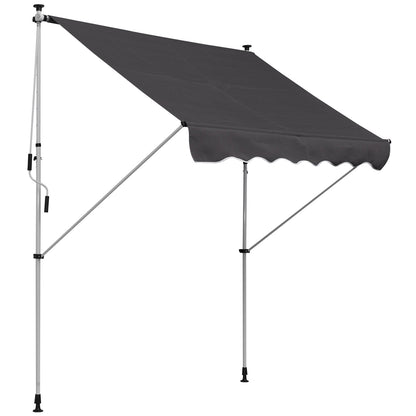 Outsunny Balcony 2 x 1.5m Manual Adjustable Awning DIY Patio Clamp Awning Canopy Retractable Shade Shelter Easy to Move for Balcony, Grey 