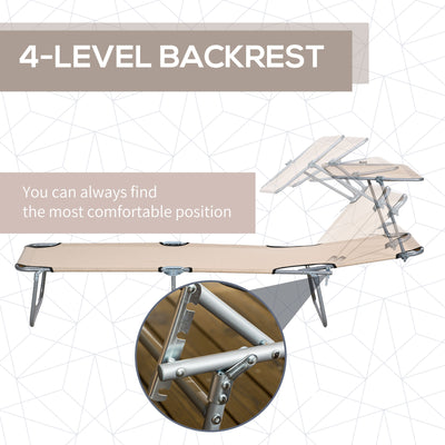 Outsunny Outdoor Foldable Sun Lounger Set of 2, 4 Level Adjustable Backrest Reclining Sun Lounger Chair with Angle Adjust Sun Shade Awning for Beach, Garden, Patio, Sand 