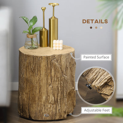 HOMCOM Tree Stump End Table, Round Concrete Side Table for Indoor and Outdoor Use, Natural Wood Effect 