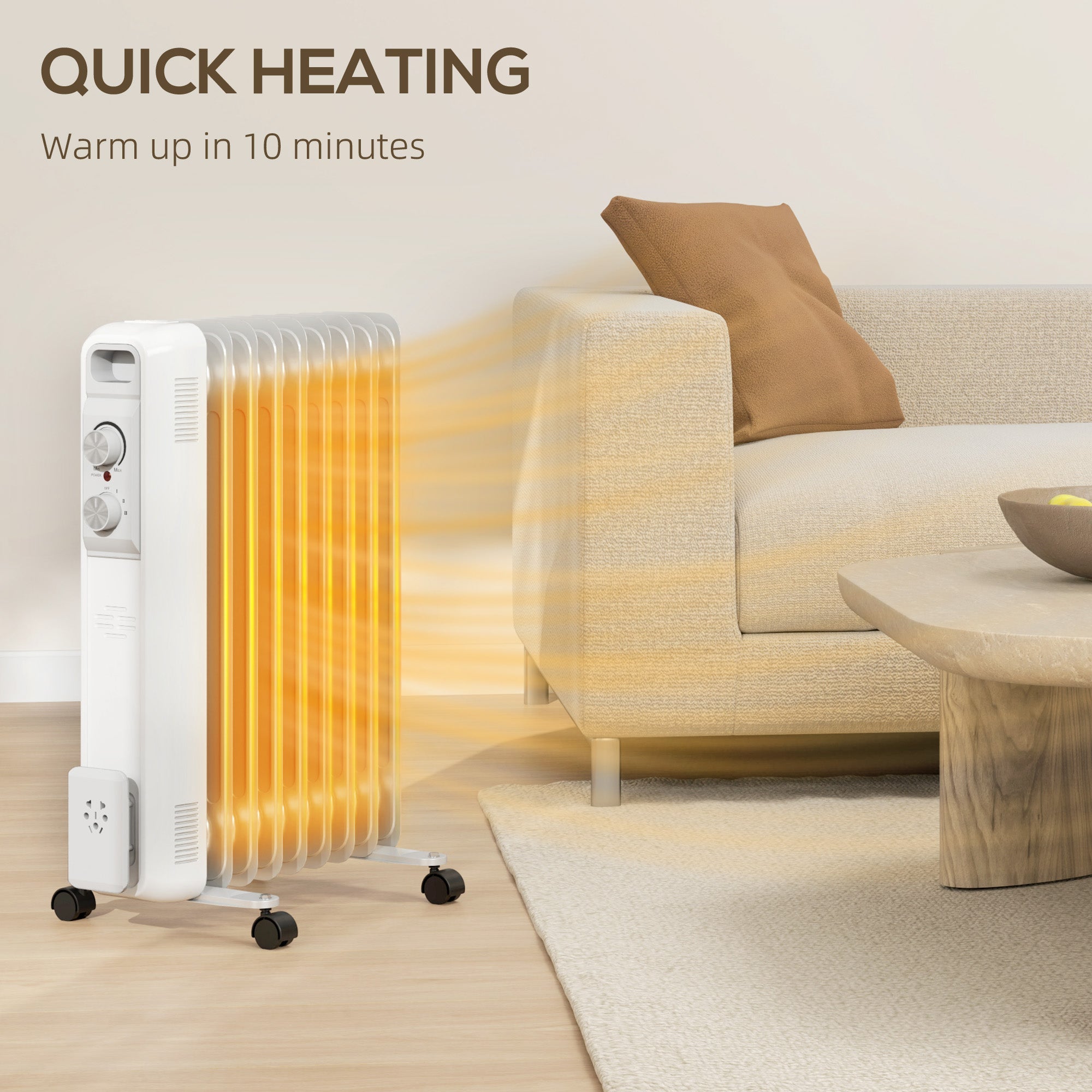 HOMCOM 2kW Nine Fin Oil-Filled Radiator - White 