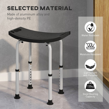 HOMCOM Height Adjustable Bath Stool, Aluminium Shower Stool with Non-Slip Pads for Elderly, Disabled, Seniors, Pregnant, Black 