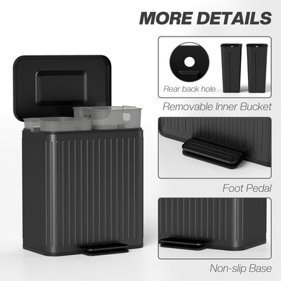 HOMCOM 40L Dual Compartment Rubbish Bin, with Soft-Close Lid - Black 