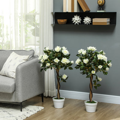 Outsunny Set of Two Faux Rose Trees - White 