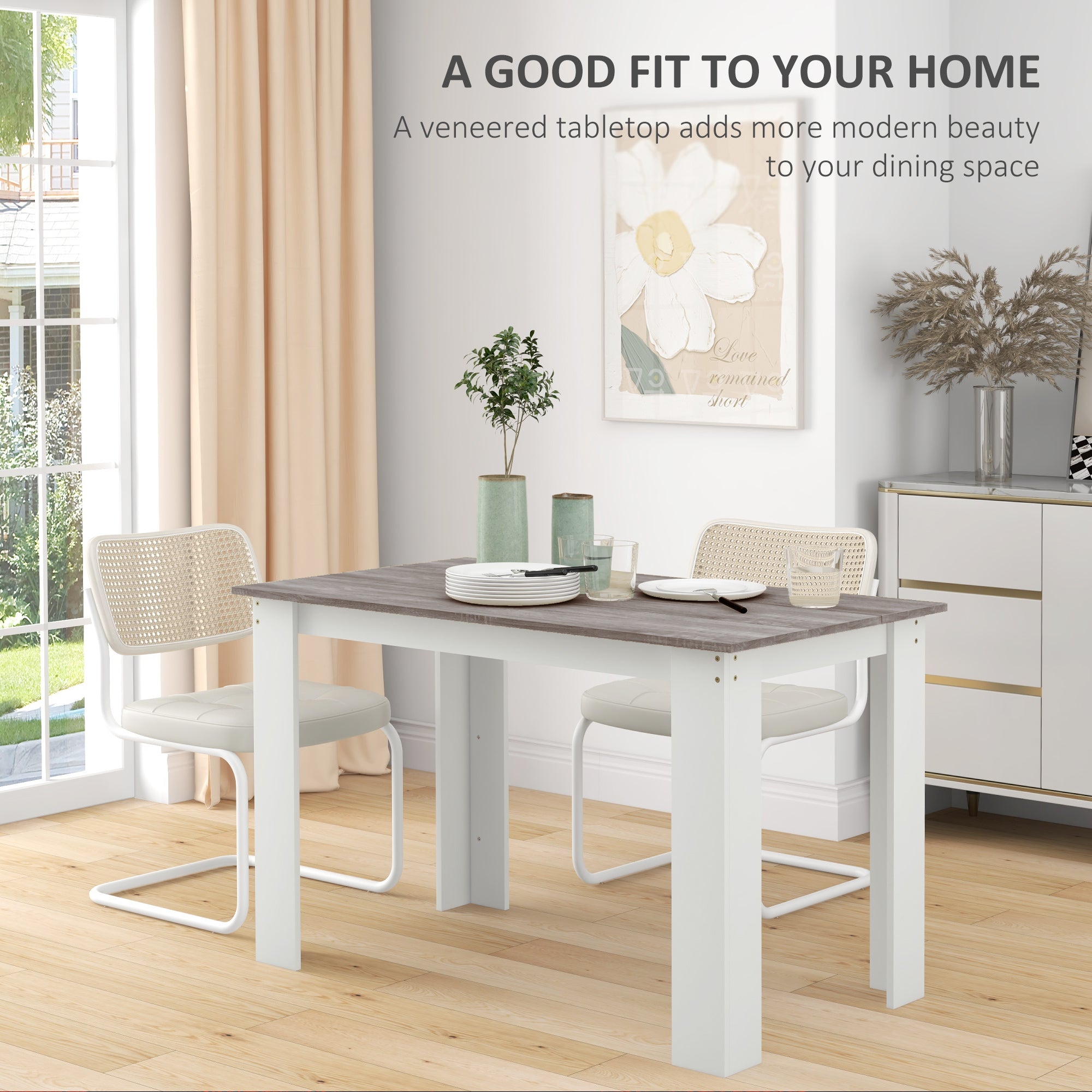 HOMCOM Dining Table for 4-6 People, Kitchen Table with Wood Effect for Dining Room, Grey 