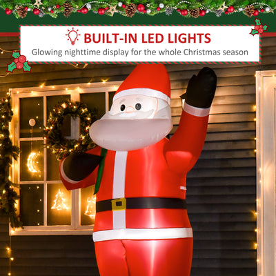 HOMCOM 8ft Christmas Inflatable Santa Holiday Yard Decoration with LED Lights, Indoor Outdoor Lawn Blow Up Decor 