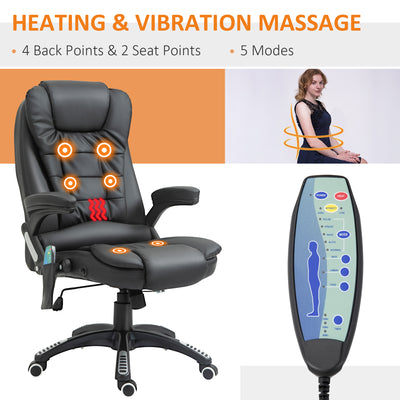 HOMCOM Executive Office Chair with Massage and Heat, High Back PU Leather Massage Office Chair with Adjustable Height, Black 