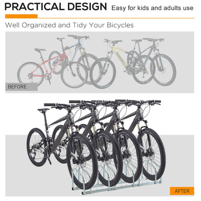 HOMCOM Bike Stand Parking Rack Floor or Wall Mount Bicycle Cycle Storage Locking Stand (4 Racks, Silver) 
