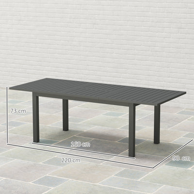 Outsunny Aluminium Extending Garden Table with Slatted Top for 6-8 Person, 160/220 x 90 x 73 cm, Grey 