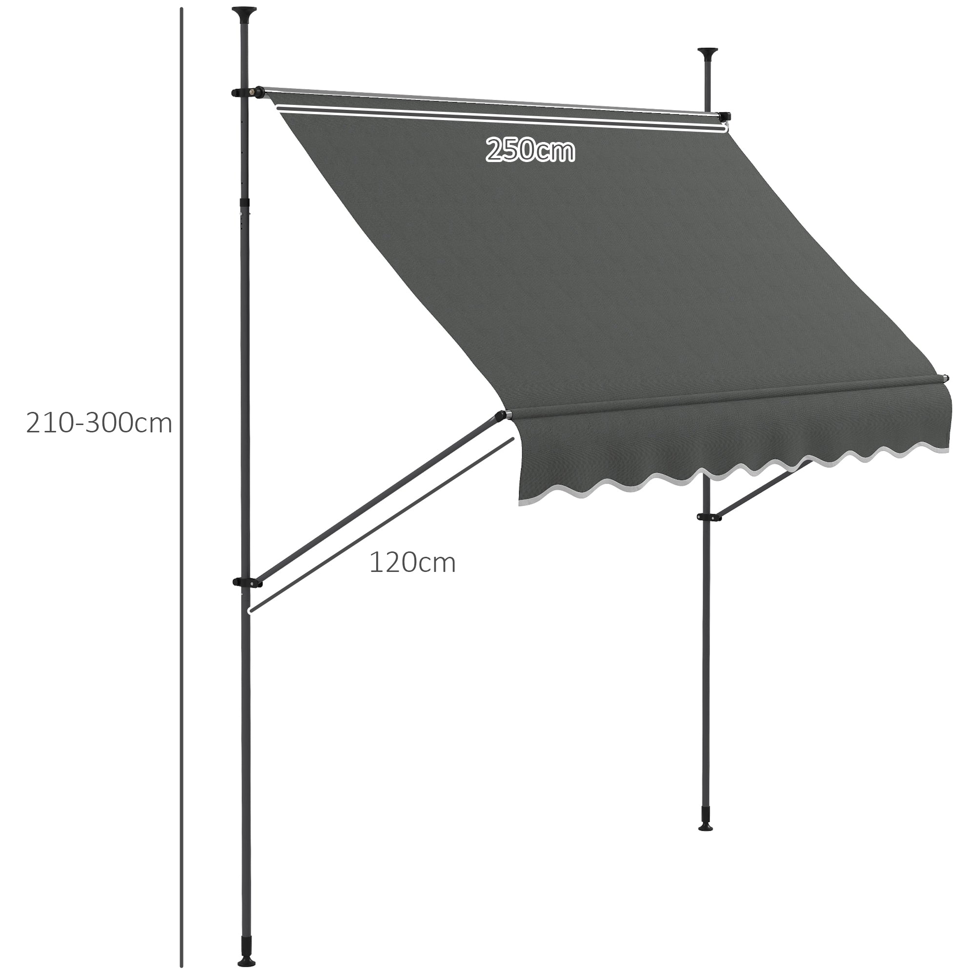Outsunny 2.5 x 1.2m Retractable Awning, Free Standing Patio Sun Shade Shelter, UV Resistant, for Window and Door, Dark Grey 