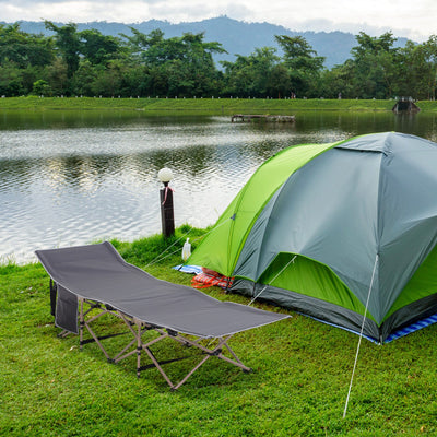 Outsunny Single Steel Frame Portable Camping Cot, with Carry Bag - Grey 
