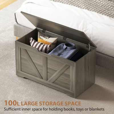 HOMCOM 100L Home Storage Box, with Safety Hinges - Charcoal Grey 