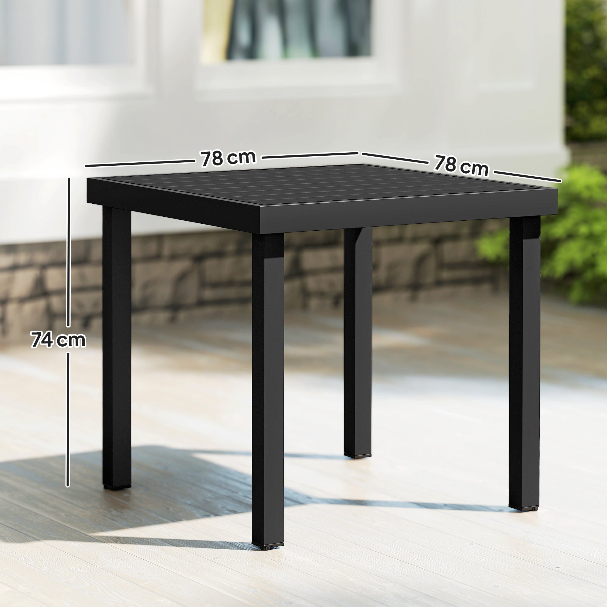 Outsunny 78 cm Garden Dining Table for 4 People, Square Outdoor Coffee End Side Table with Aluminium Legs, Black 