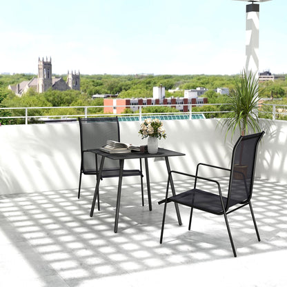 Outsunny Square Garden Table with Slat Top, Steel Frame, Outdoor Table for 4 Person, 80 x 80 x 74 cm, Black 
