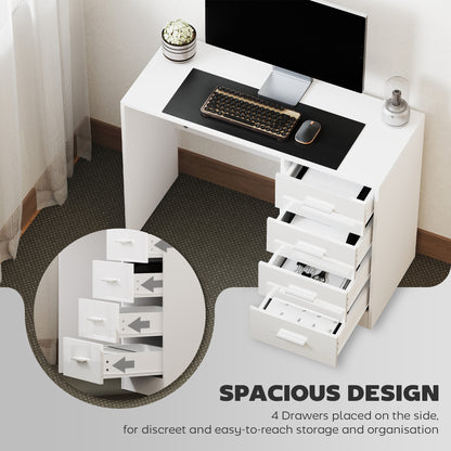 HOMCOM Computer Desk with Drawers, Dressing Table, High Gloss Home Office Writing Workstation, White 