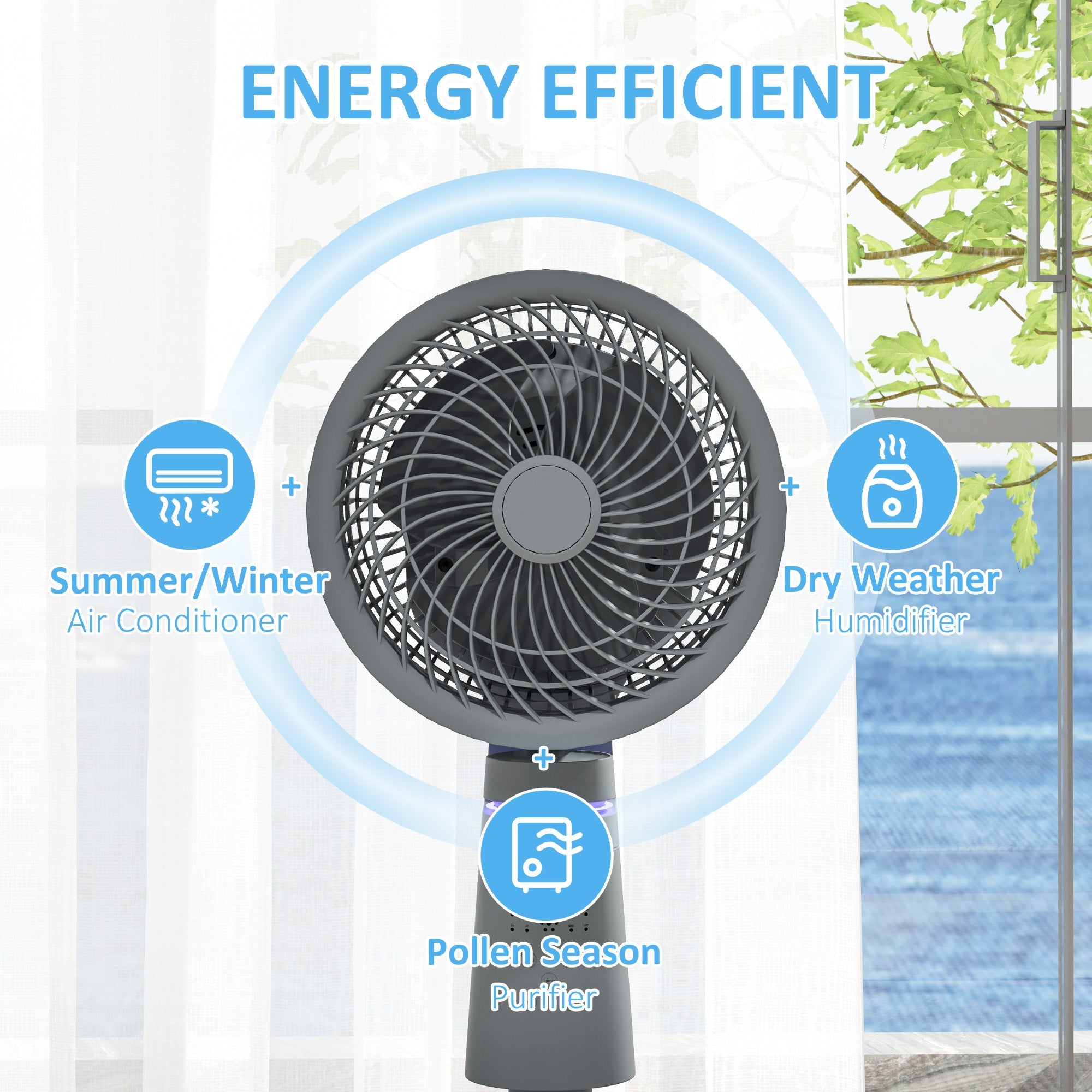 HOMCOM Pedestal Air Circulation Fan with Oscillating, Light Off, Grey 