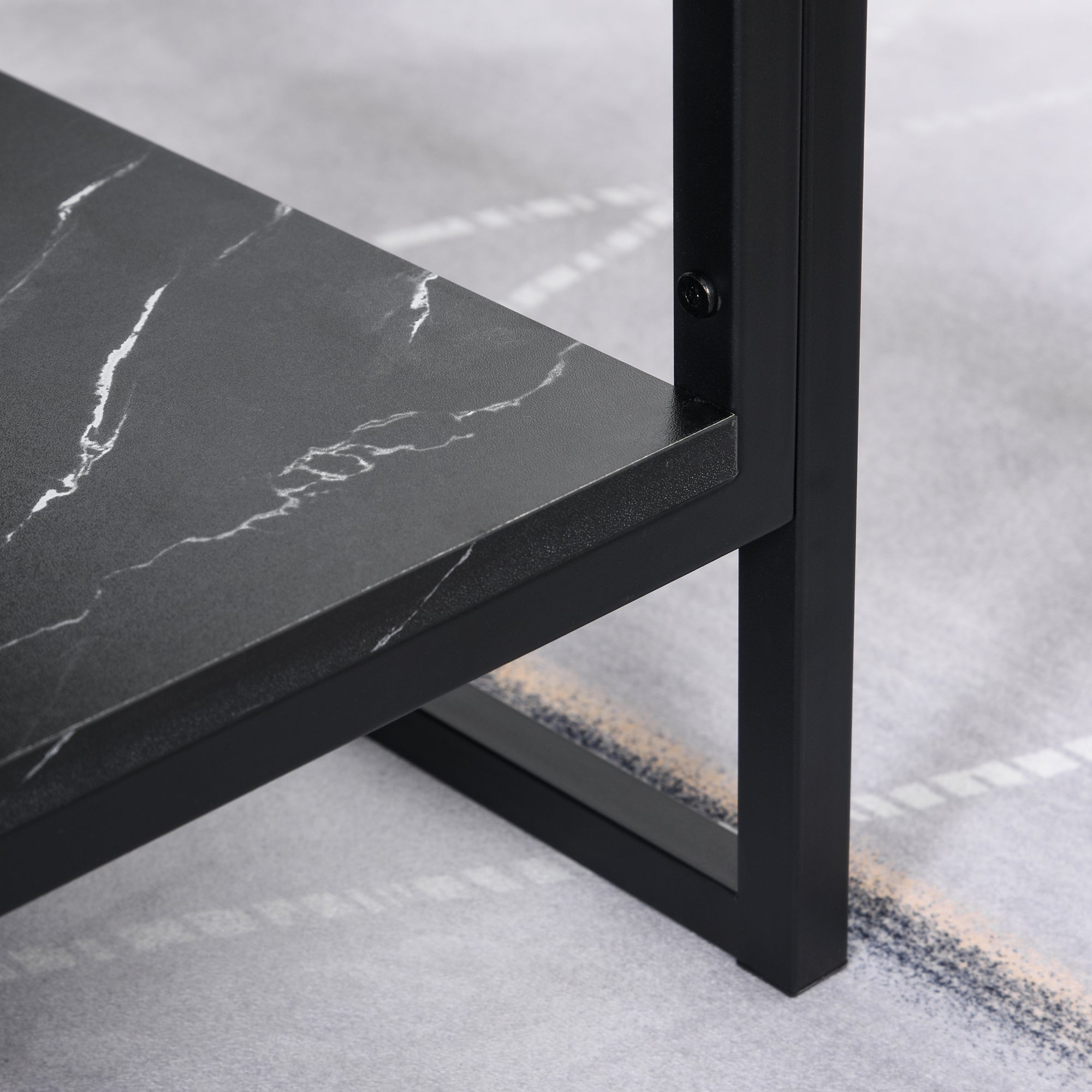HOMCOM Coffee Table, Two-Tier Marble Centre Table with Metal Frame and Storage Shelf for Living Room, 106 x 50 x 45cm, Black 