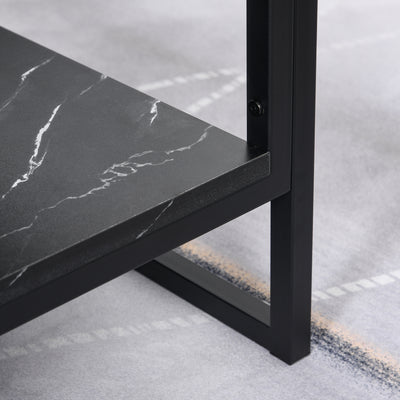 HOMCOM Coffee Table, Two-Tier Marble Centre Table with Metal Frame and Storage Shelf for Living Room, 106 x 50 x 45cm, Black 