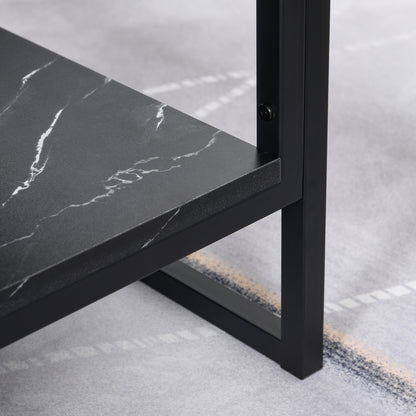 HOMCOM Coffee Table, Two-Tier Marble Centre Table with Metal Frame and Storage Shelf for Living Room, 106 x 50 x 45cm, Black 