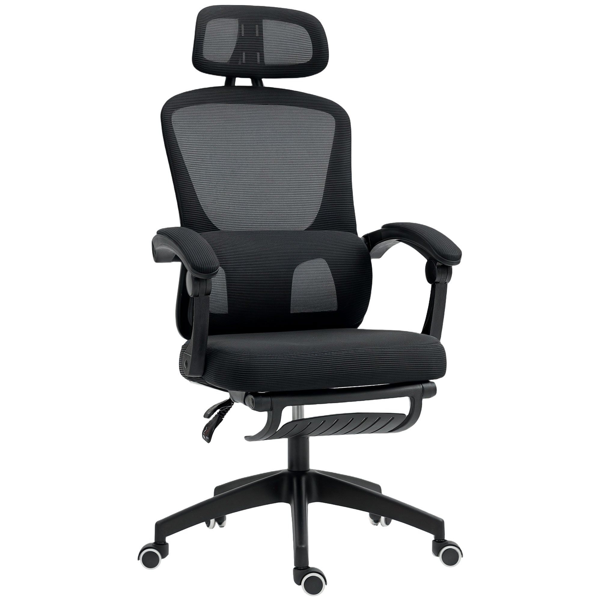 HOMCOM Ergonomic Office Chair, Mesh High Back Desk Chair with Adjustable Lumbar Support and Headrest, Footrest, Reclining Executive Swivel Computer Chair for Home Study, Black 