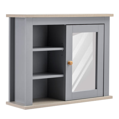 kleankin Bathroom Wall Mirror Cabinet, Cupboard with Door, Storage Cabinet with Adjustable Shelf for Corridors Living Rooms, Grey 