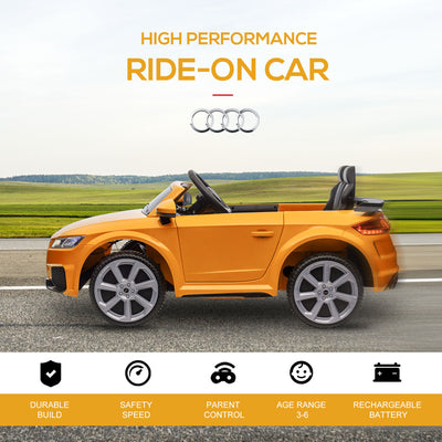 HOMCOM Kids Licensed Audi TT RS Ride-On Car 12V Battery w/ Remote Suspension Headlights and MP3 Player 3km/h Yellow 