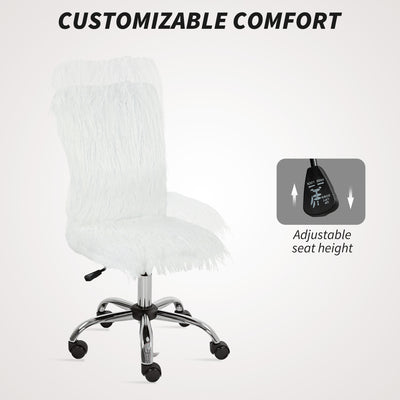 HOMCOM Plush Office Desk Chair, Modern Armless Swivel Vanity Chair with Adjustable Height for Home Office, Bedroom, Living Room, White 