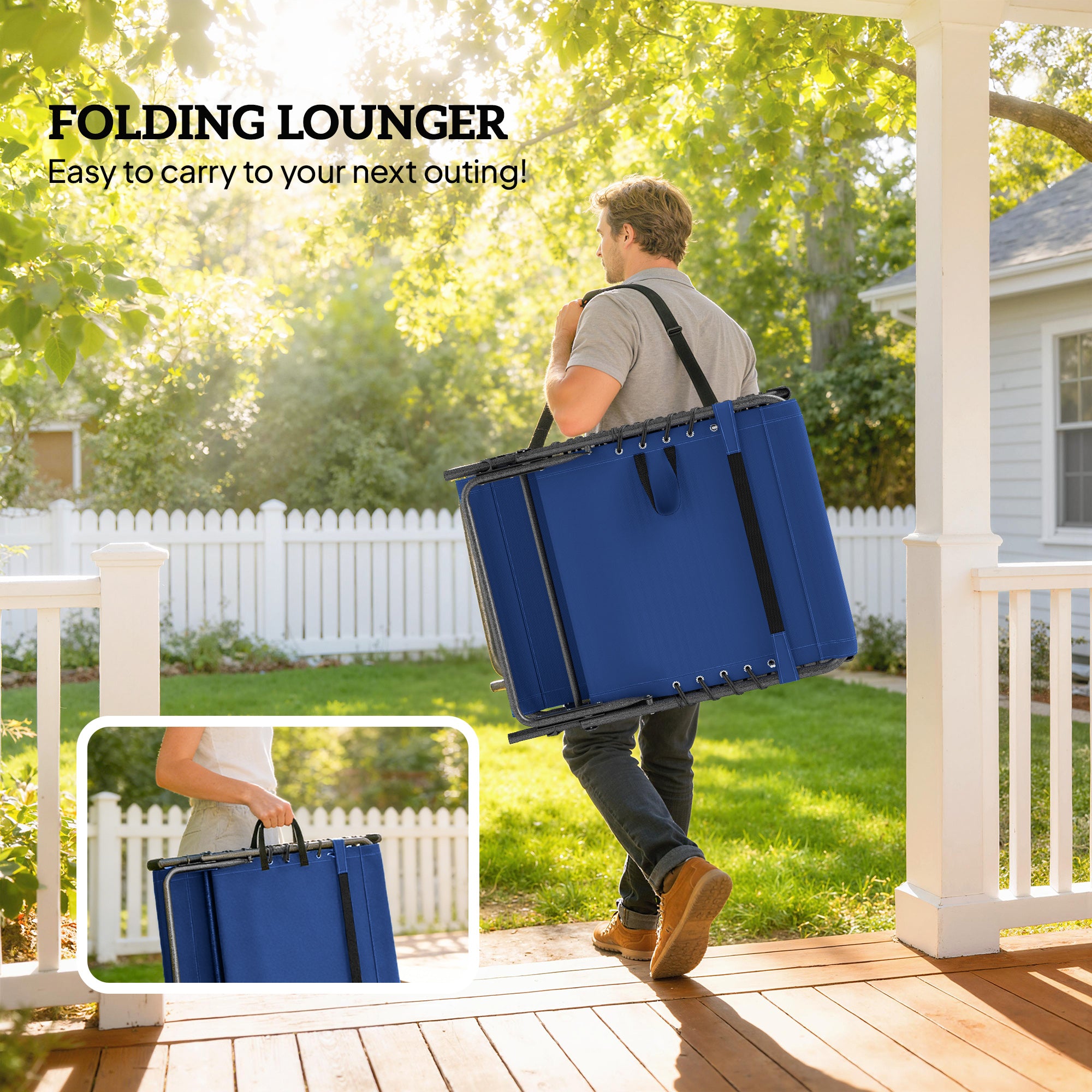 Outsunny Five-Position Reclining Sun Loungers Set of 2 - Dark Blue 
