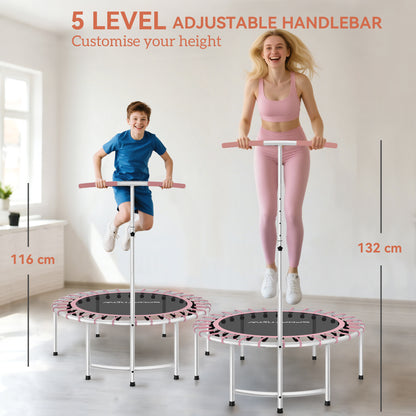 SPORTNOW 40" Fitness Trampoline, Mini Rebounder Trampoline for Adults with 5-Level Adjustable Handle, Indoor Exercise Bungee Rebounder, Max Load 100KG, Pink