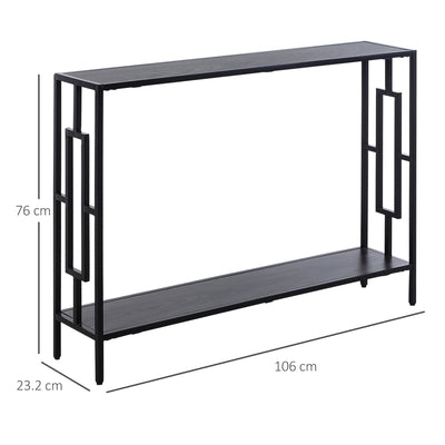 HOMCOM Industrial Console Table with Storage Shelf, Narrow Hallway Dressing Desk with Metal Frame for Living Room, Bedroom, Grey and Black 