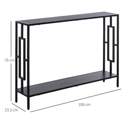 HOMCOM Industrial Console Table with Storage Shelf, Narrow Hallway Dressing Desk with Metal Frame for Living Room, Bedroom, Grey and Black 