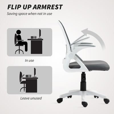 HOMCOM Breathable Mesh Office Chair, Ergonomic Swivel Computer Chair with Flip-up Armrests, Lumbar Back Support for Home/Office, Grey 