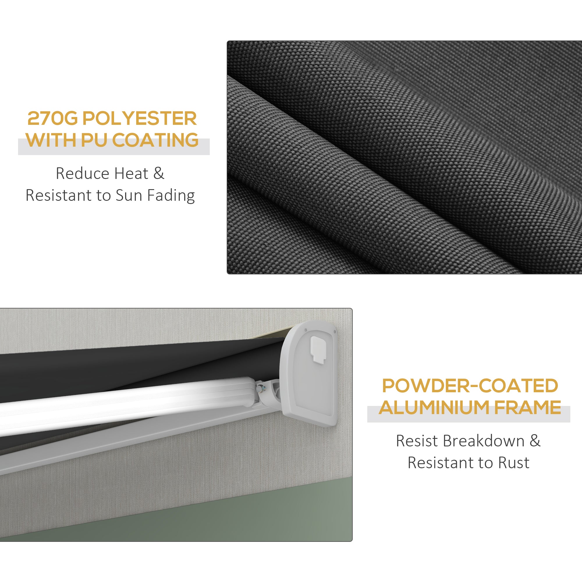 Outsunny 4 x 3(m) Electric Retractable Awning with Remote Controller, Aluminium Frame Sun Canopies for Patio Door Window 