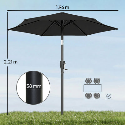 Outsunny 2m Garden Parasol Umbrella, Outdoor Table Parasol Umbrella with Crank Handle, Tilt Function, UV30+ Protection 