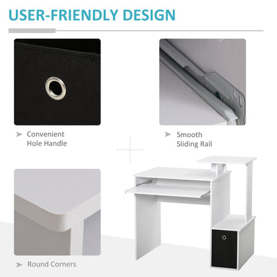 HOMCOM Computer Desk with Sliding Keyboard Tray Storage Drawer Shelf Home Office Workstation White 