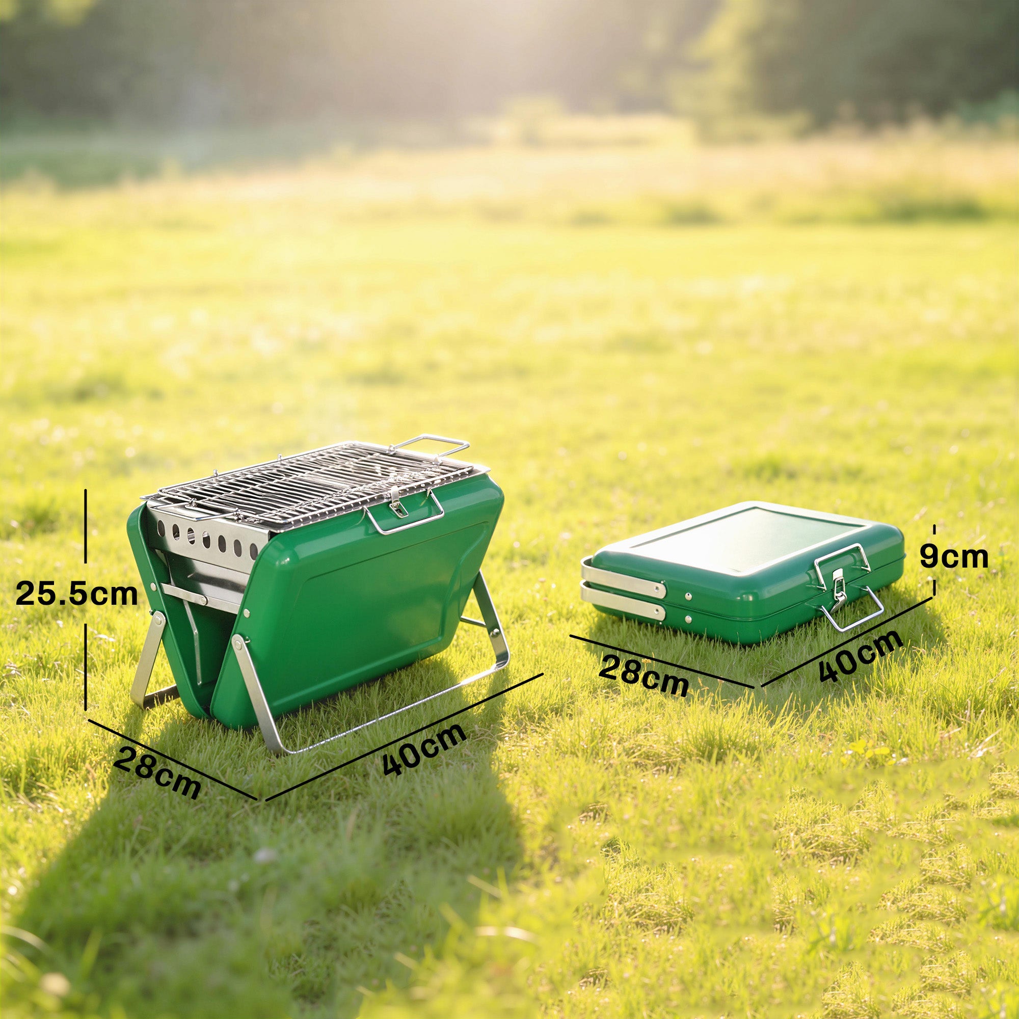 Outsunny Charcoal BBQ Grill Portable Stainless Steel Barbecue with Tilting Grate for Camping Picnic Garden Dark Green 