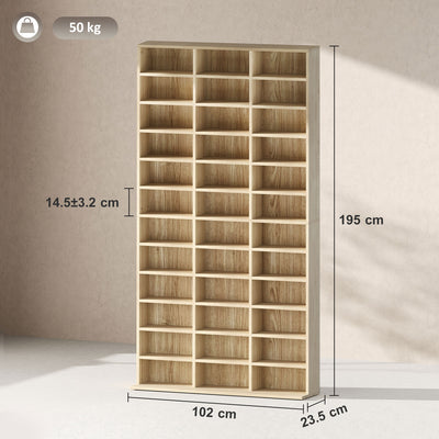 HOMCOM CD Storage Unit with Adjustable Shelves, 102 x 195 cm, Oak Tone 