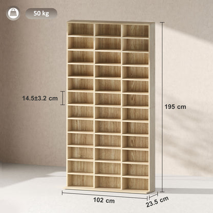 HOMCOM CD Storage Unit with Adjustable Shelves, 102 x 195 cm, Oak Tone