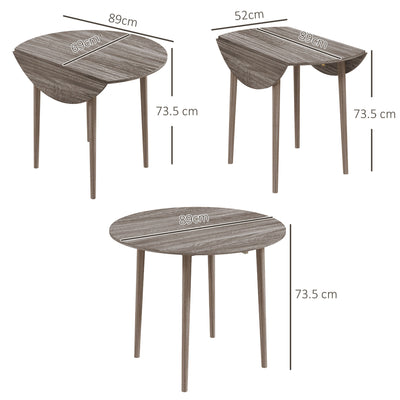HOMCOM Folding Dining Table for 4, Round Drop Leaf Table, Modern Space Saving Small Kitchen Table with Wood Legs for Dining Room, Grey 