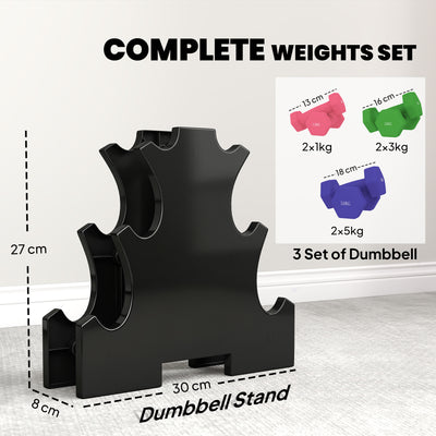 SPORTNOW Hex Dumbbells Set with Dumbbell Rack, Hand Weights for Strength Training Weight Lifting, 2 x 1kg, 2 x 3kg, 2 x 5kg 
