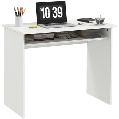 HOMCOM Modern Computer Desk, Home Office Table, Small Writing Desk with Storage Shelf, 90 x 50cm, White Wood Grain 