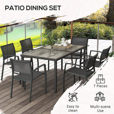 Outsunny Seven-Piece Casual Outdoor Dining Set, with Wood-Effect Table - Grey 