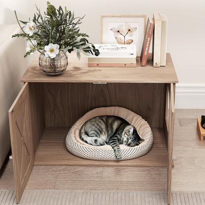 PawHut Cat Litter Box Enclosure with Double Doors and Side Entrance, Non-Slip Pads for Living Room, Walnut Brown 