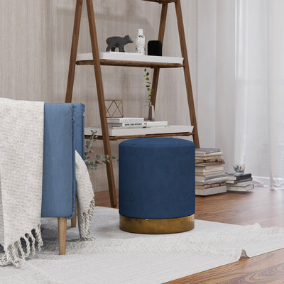HOMCOM Soft Padded Corduroy Footstool - Dark Blue 