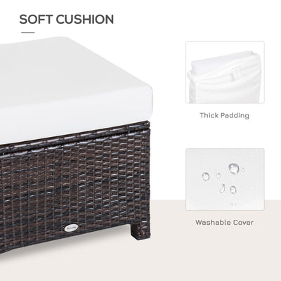 Outsunny Rattan Footstool Wicker Ottoman with Padded Seat Cushion Outdoor Patio Furniture for Garden Poolside Living Room, 50 x 50 x 35 cm, Brown 