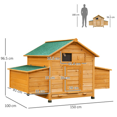 PawHut Wooden Chicken Coop with Nesting Boxes, Tray, for 2-4 Chickens, Yellow 