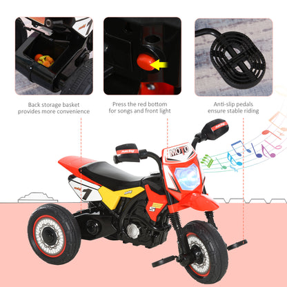 HOMCOM Toddler Pedal Motorcycle Kids Ride On Tricycle Early Learning w/ Music Lights Handlebar Stickers Exercise Boys Girls Gift for Kids 18 - 36 Months Red 
