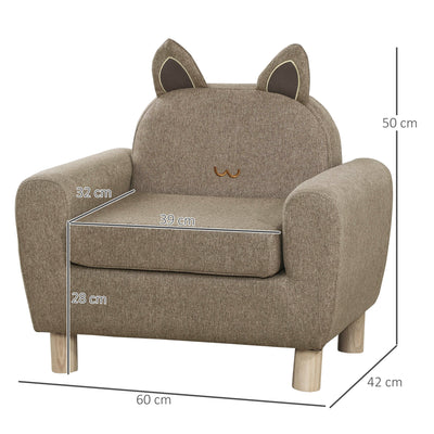 HOMCOM Kids Sofa Toddler Chair Children Armchair for Preschool Bedroom Playroom with Ear Modeling Wood Brown 